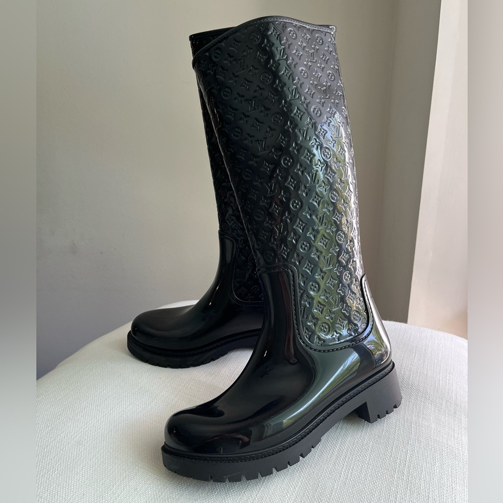 Louis Vuitton 36 Black Monogram Splash High Rain Boots
